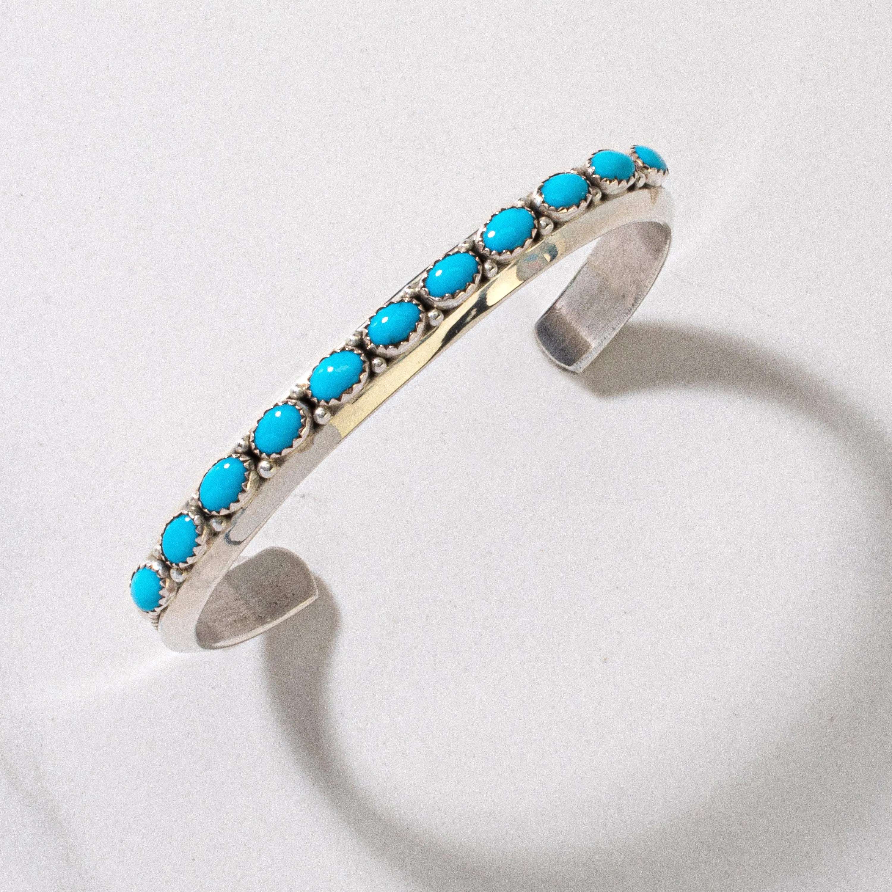 L. Sheka Sleeping Beauty Turquoise USA Native American Made 925 Sterling Silver Cuff