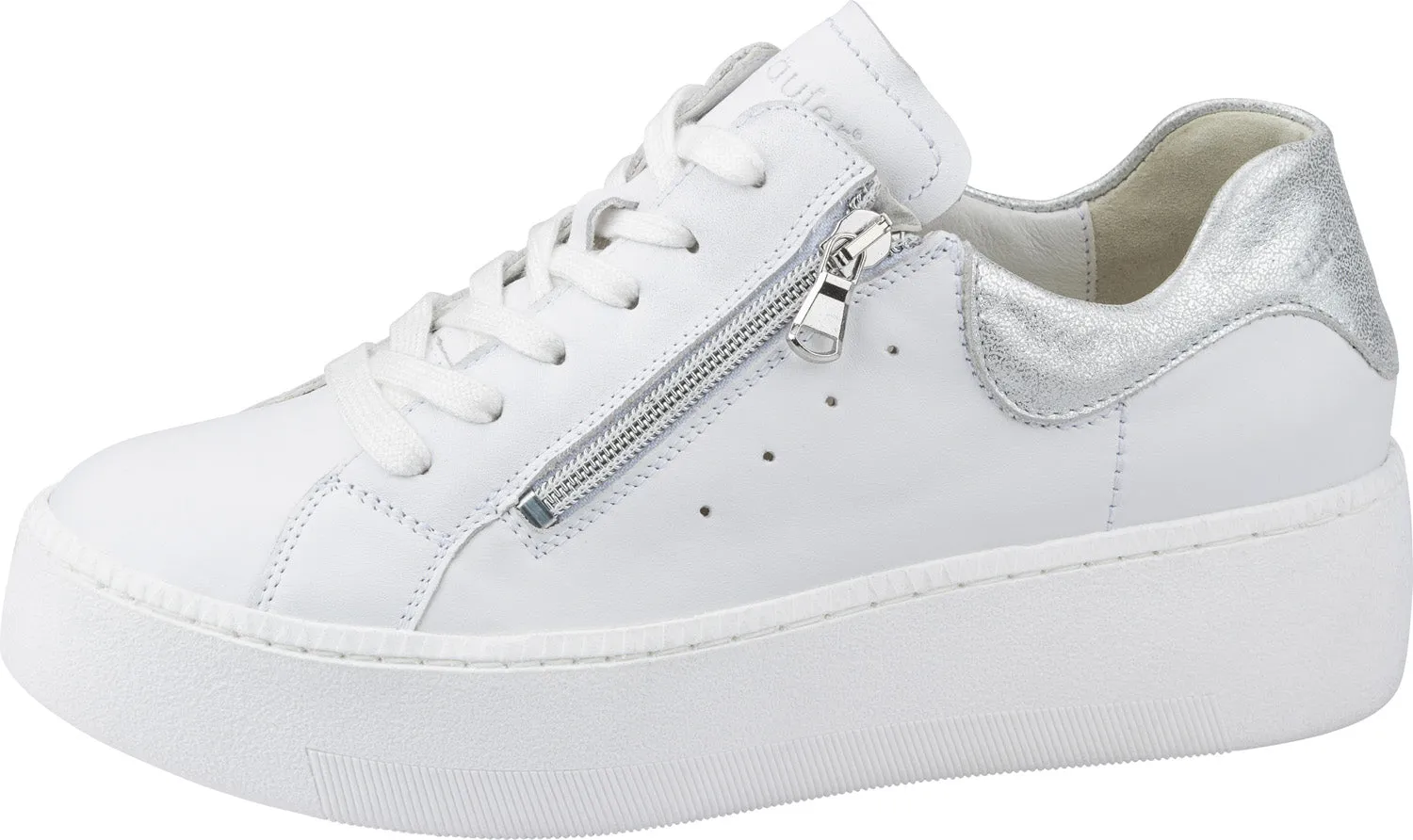 Ladies Waldlaufer Trainers White/silver Wedge Leather Zip H Nicky sale