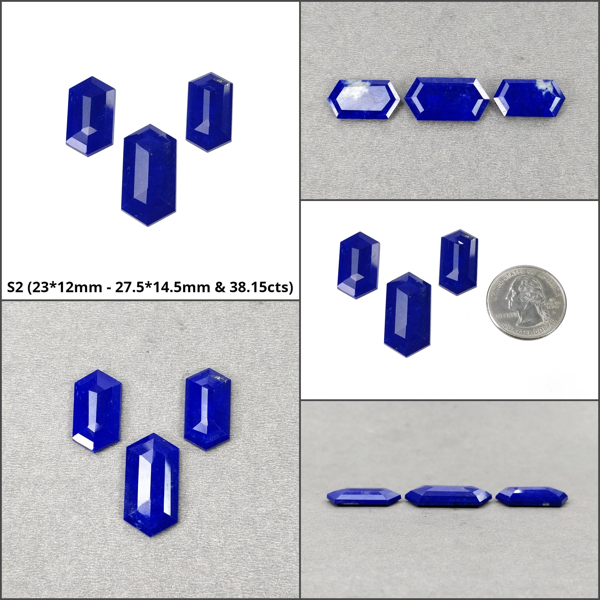 Lapis Lazuli Gemstone Step Cut : Natural Untreated Unheated Blue Lapis Hexagon Shape 3pcs Set