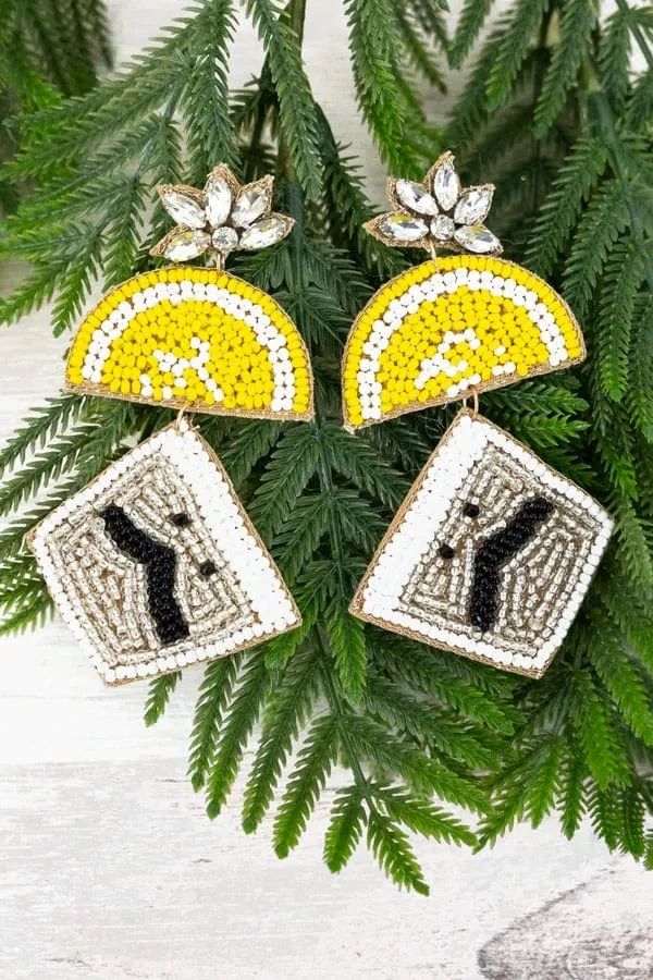 Lemon Tequila shots fiesta beaded earrings