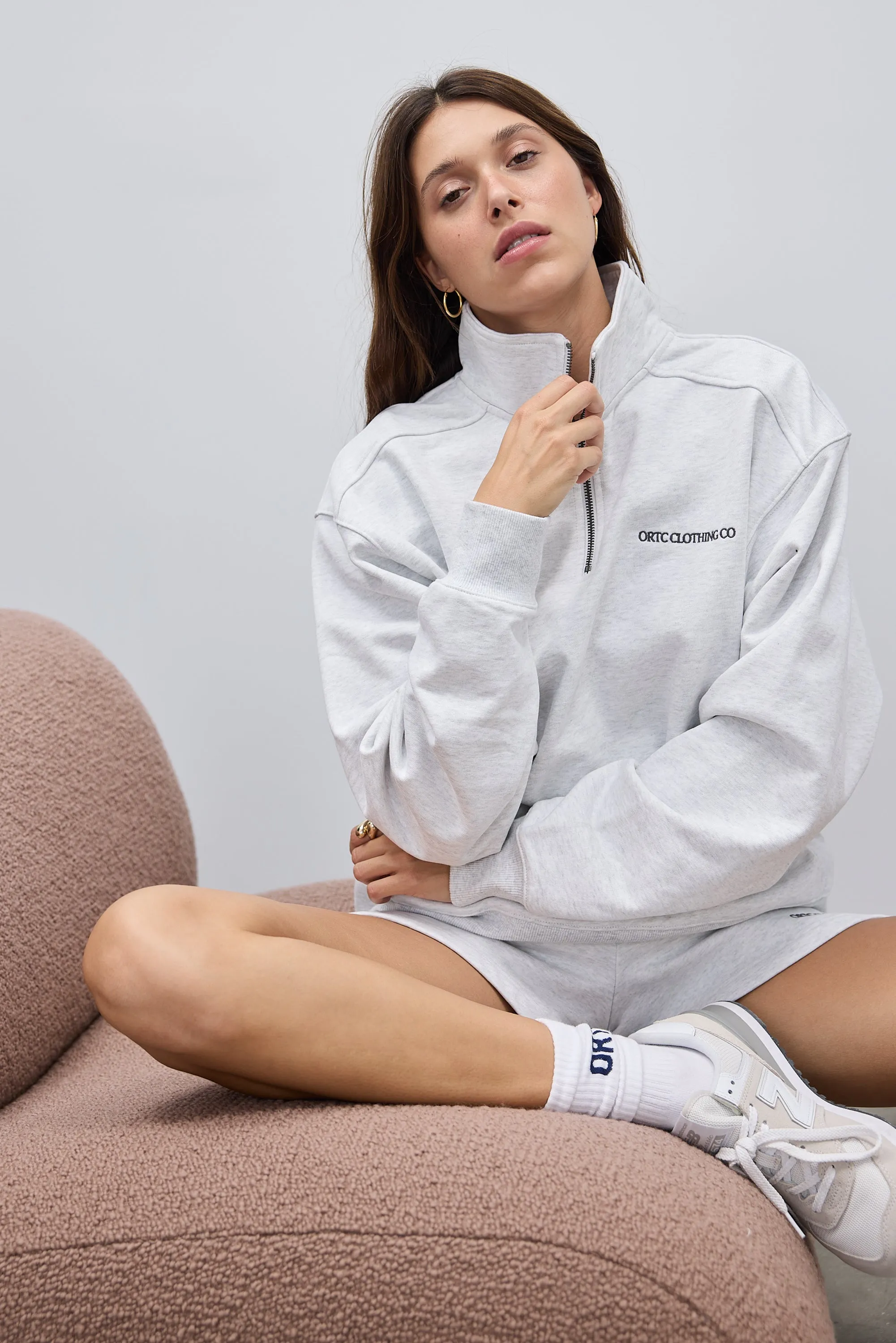 Lena Quarter Zip White Marle