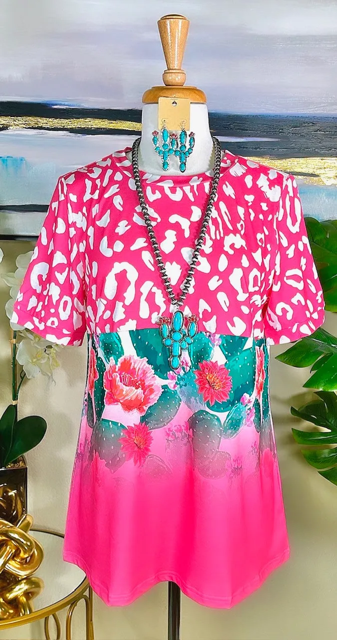 Pink Leopard, Cactus print top