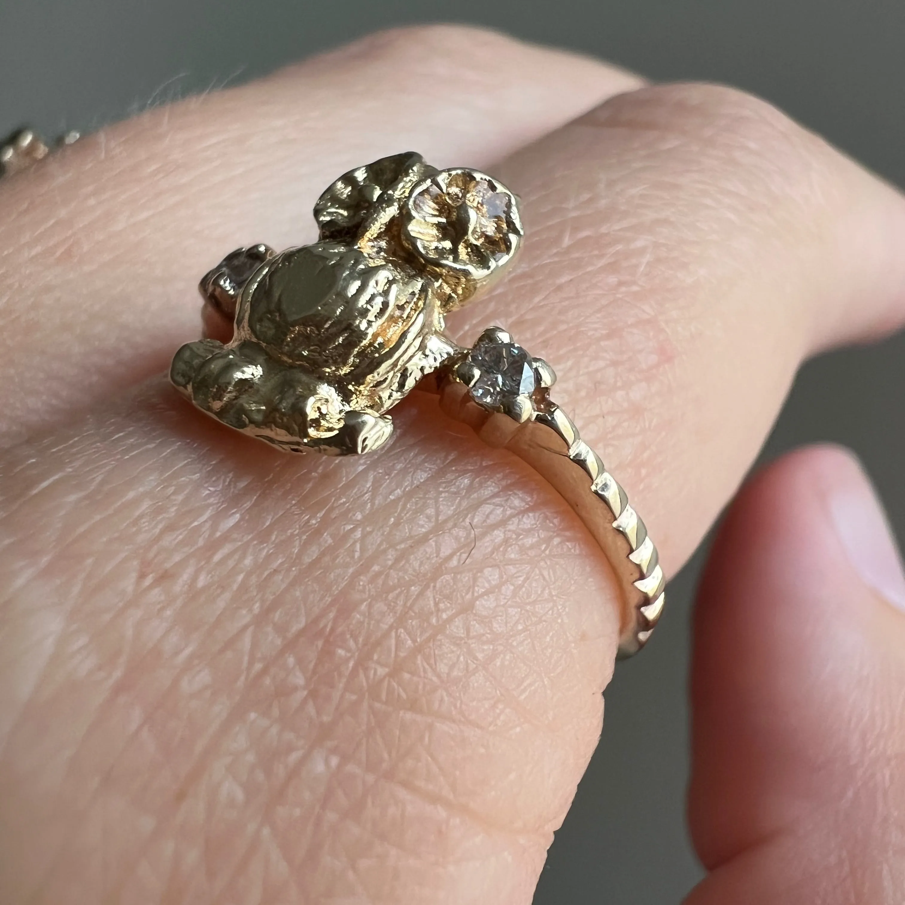 reimagined V I N T A G E // stackable bird / 14k and diamond owl conversion ring / size 7