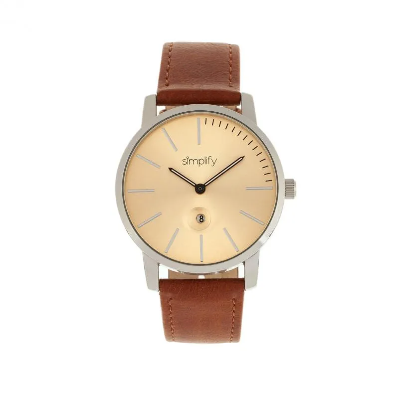 Simplify The 4700 Leather-Band Watch w/Date