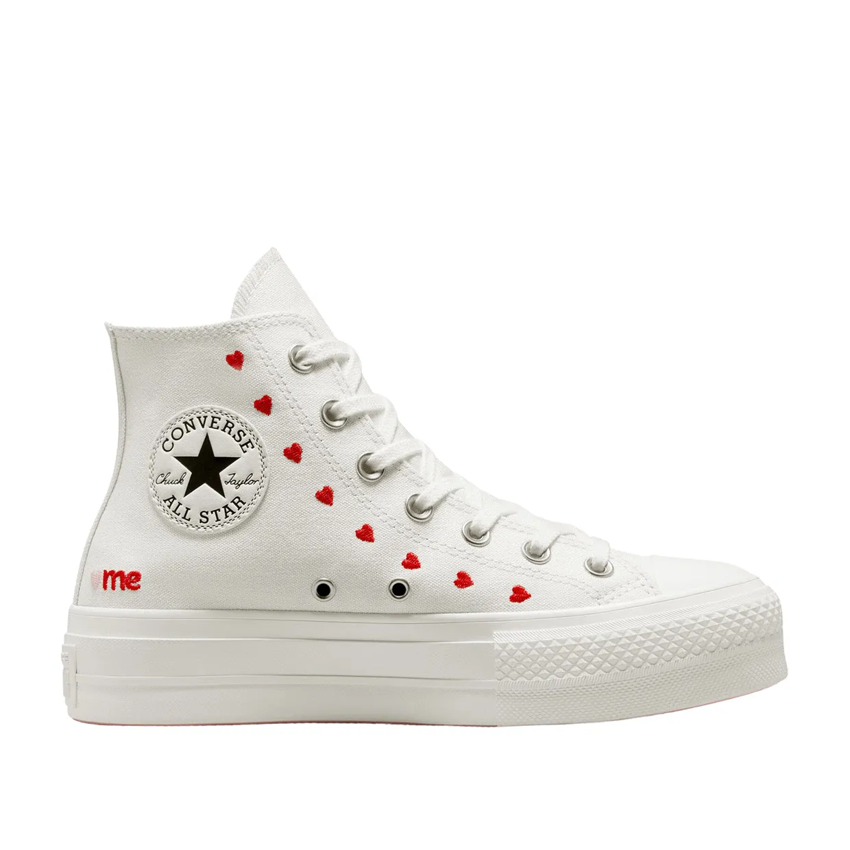 Sneakers Donna Converse Chuck Taylor All Star Lift Platform Embroidered Hearts Bianco