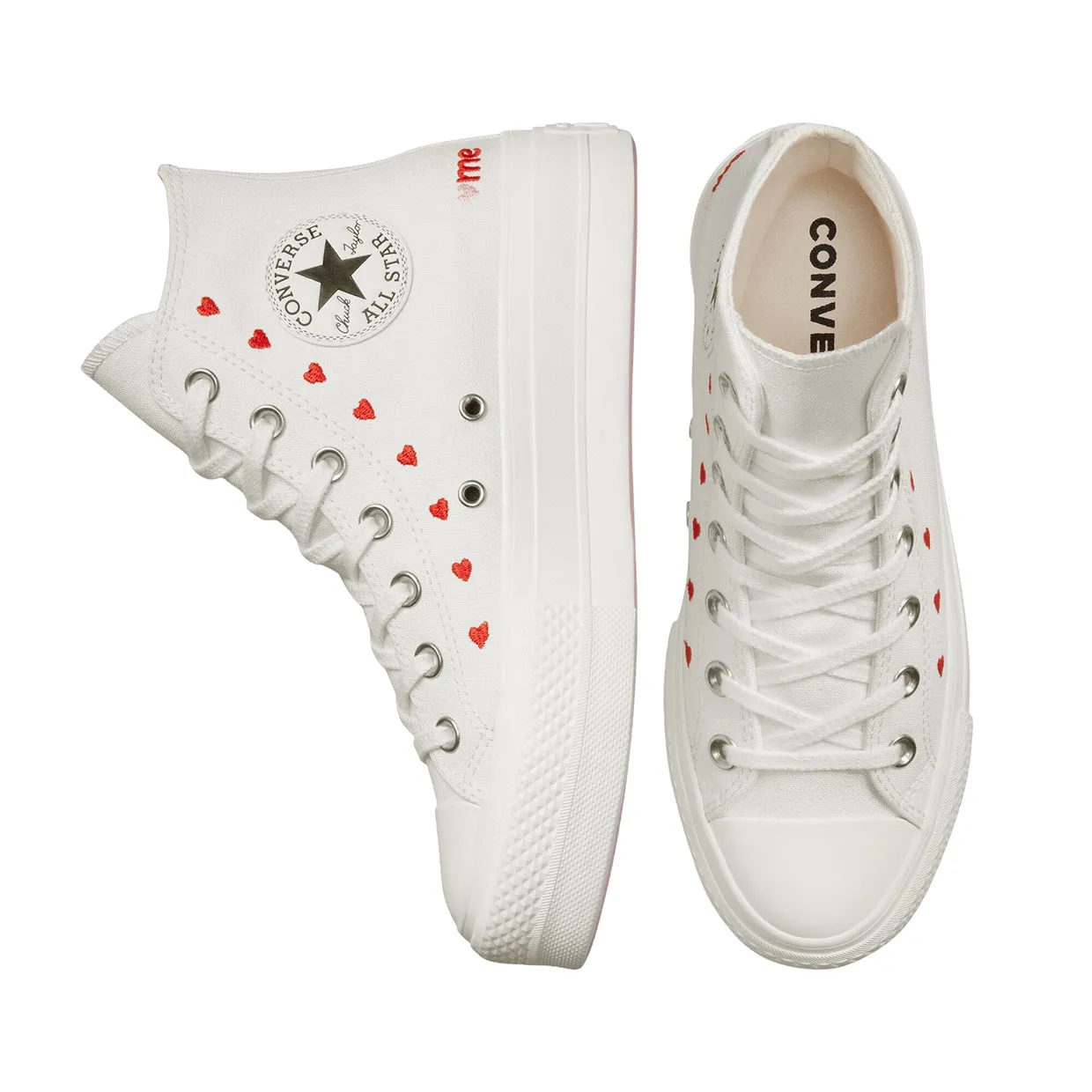 Sneakers Donna Converse Chuck Taylor All Star Lift Platform Embroidered Hearts Bianco