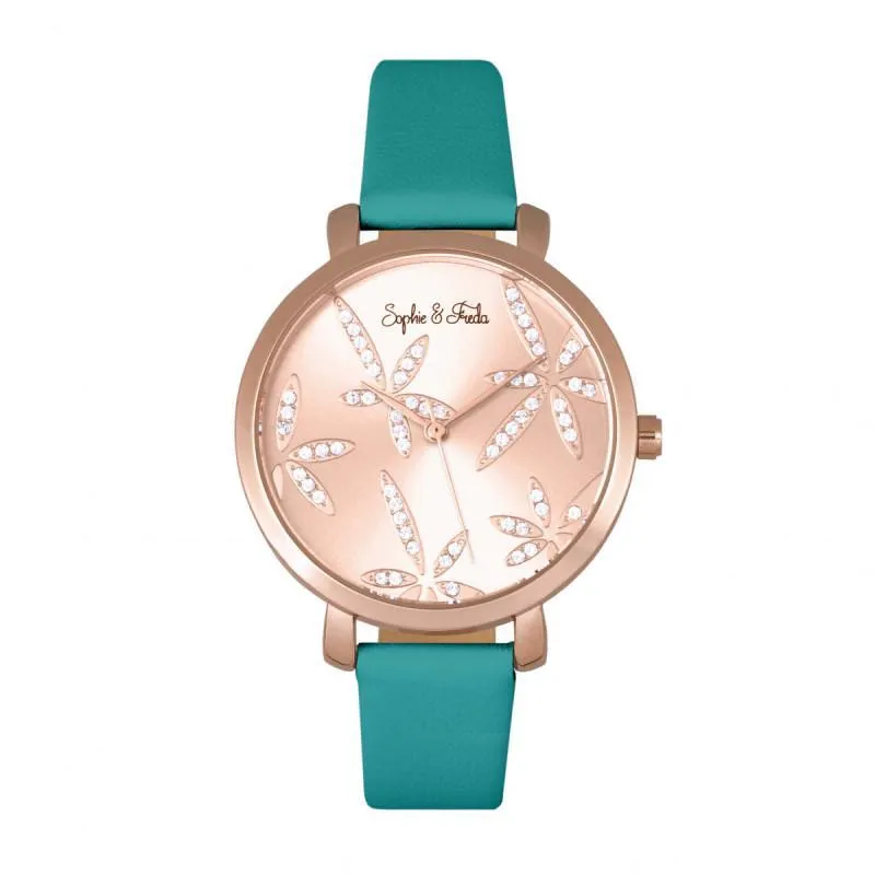 Sophie & Freda Key West Leather-Band Watch w//Swarovski Crystals