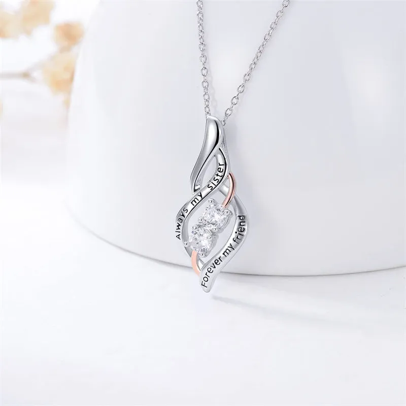 Sterling Silver Sister Necklaces Always My Sister Forever My Friend Pendant Necklace Fashion Jewelry Gifts for Women