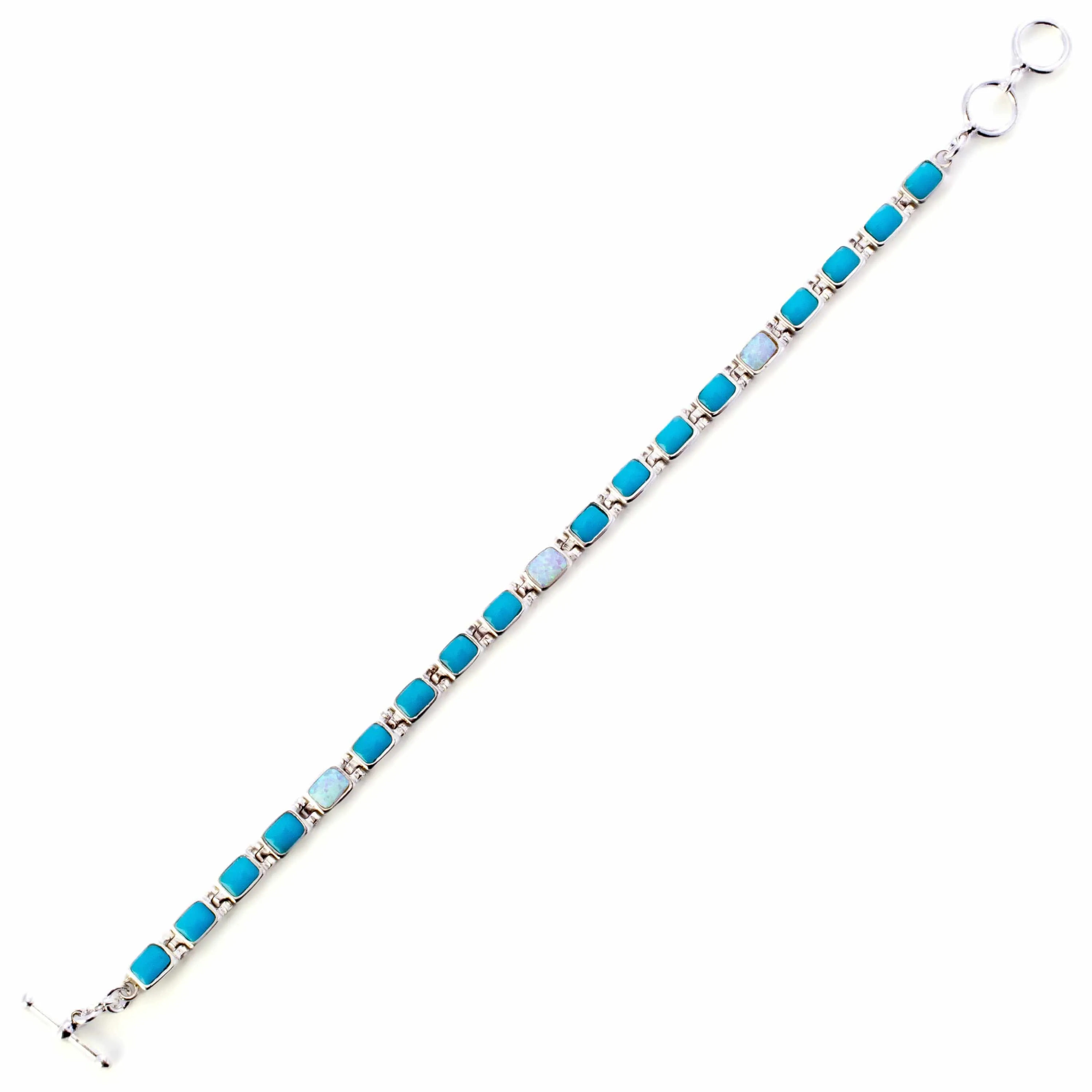 Turquoise 925 Sterling Silver Bracelet USA Handmade with Opal Accent