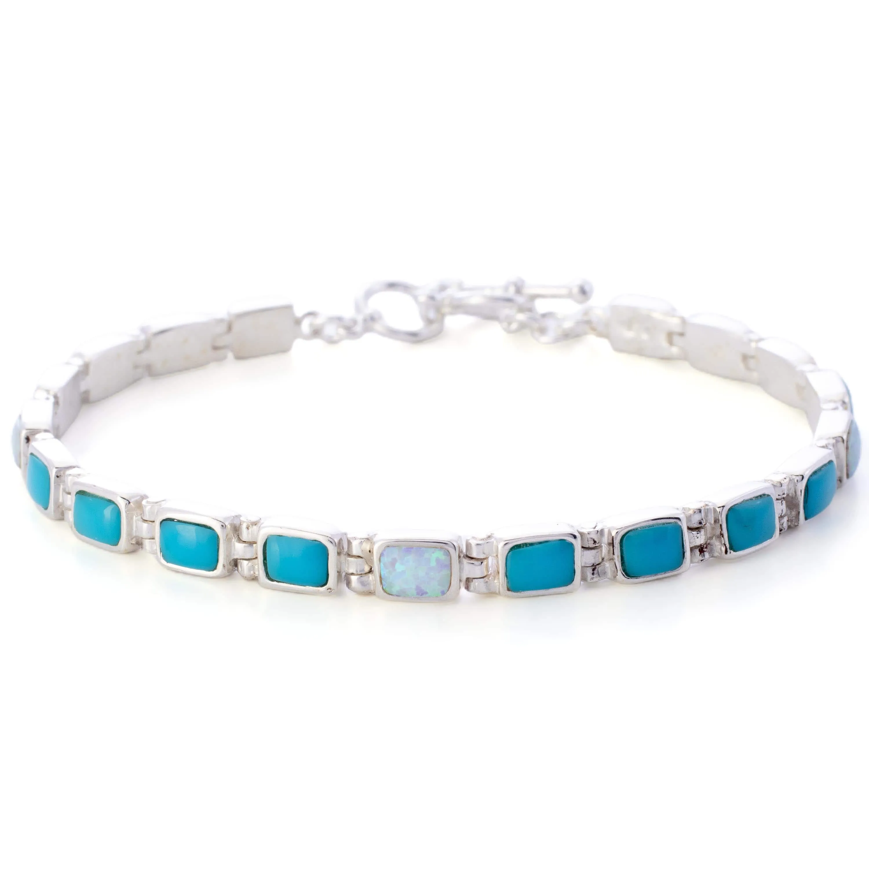 Turquoise 925 Sterling Silver Bracelet USA Handmade with Opal Accent