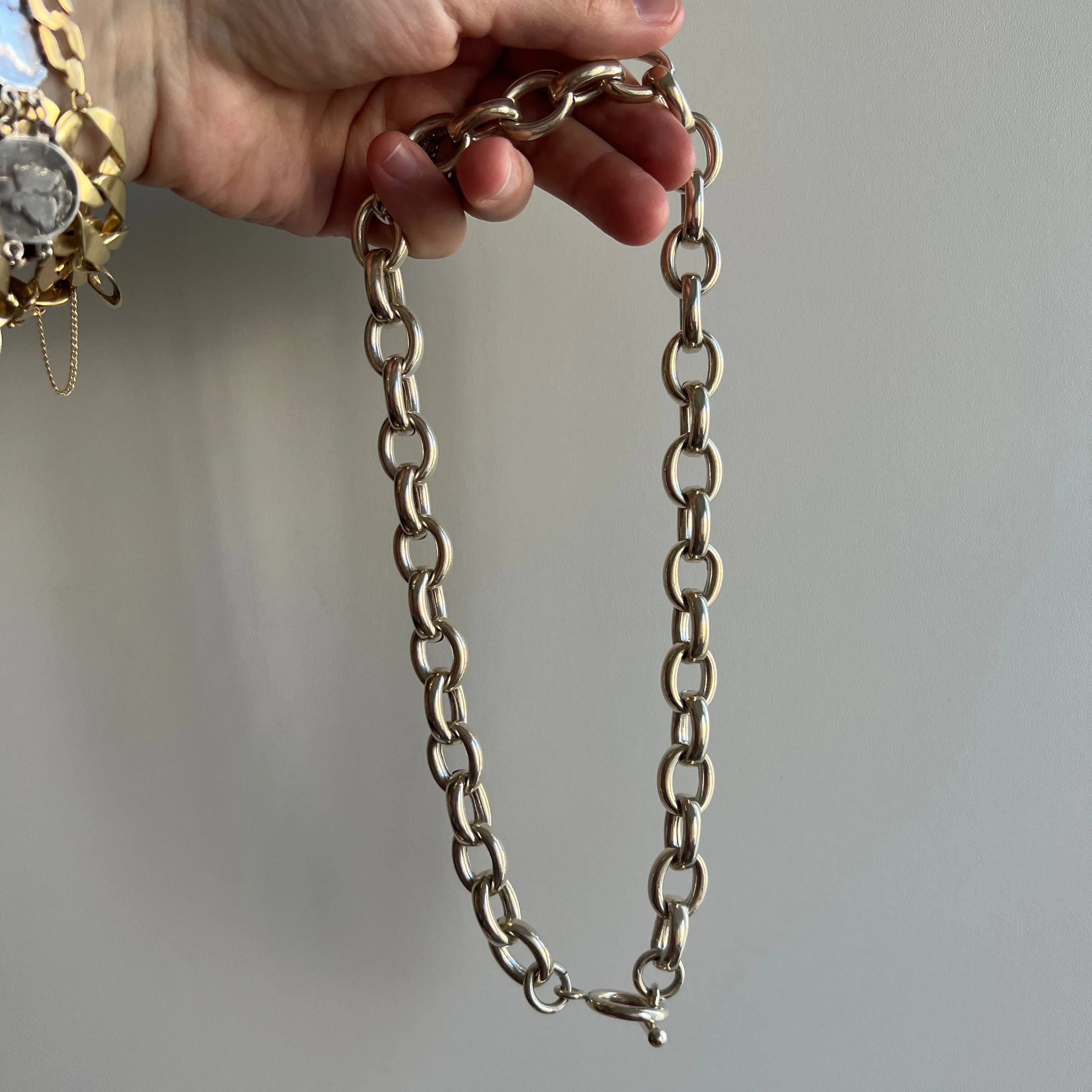 V I N T A G E // over 100g club / sterling silver chunky heavy cable toggle chain / 18.5 - 19, 103g