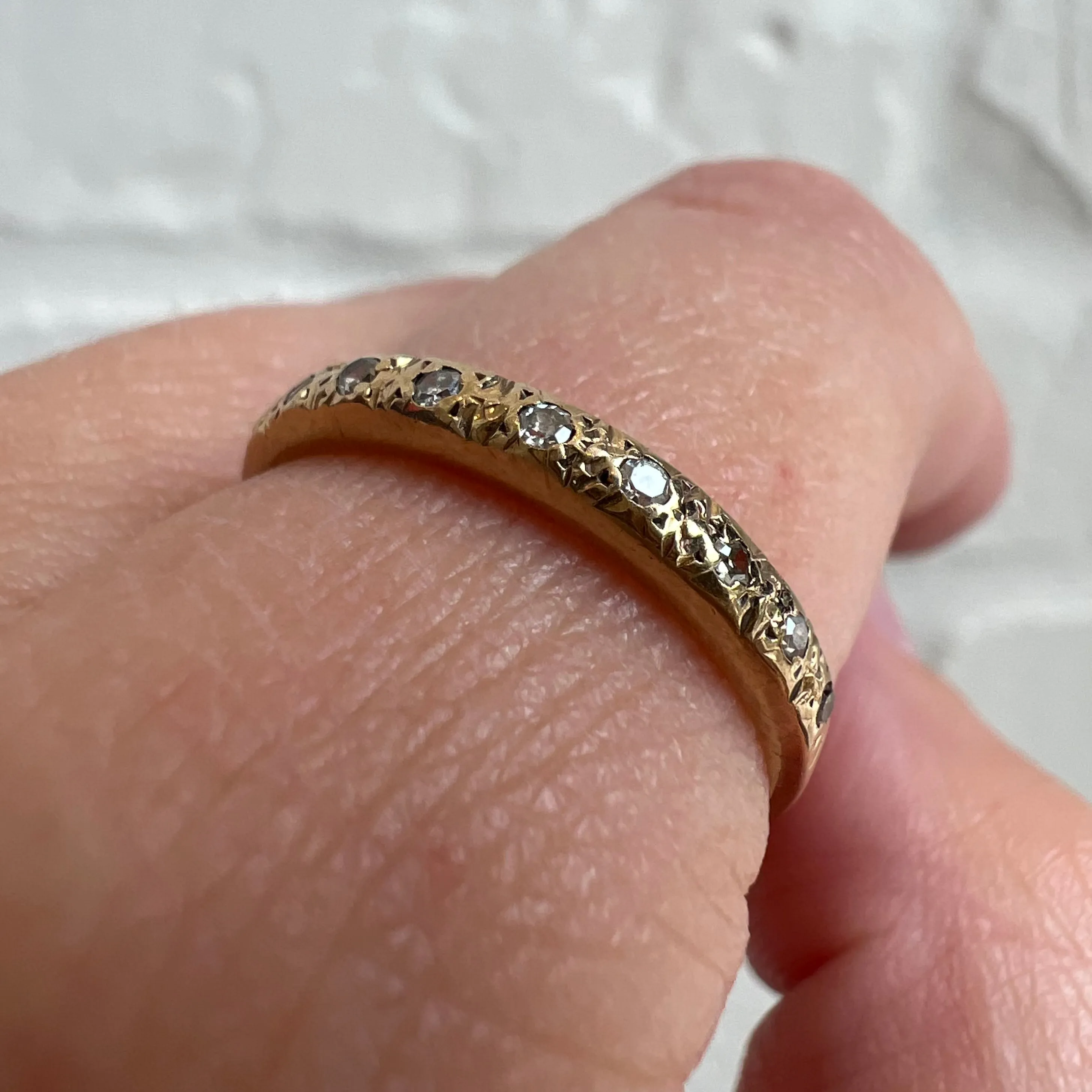 V I N T A G E // sparkle spray / solid 9k yellow gold diamond half eternity band / size 6.75