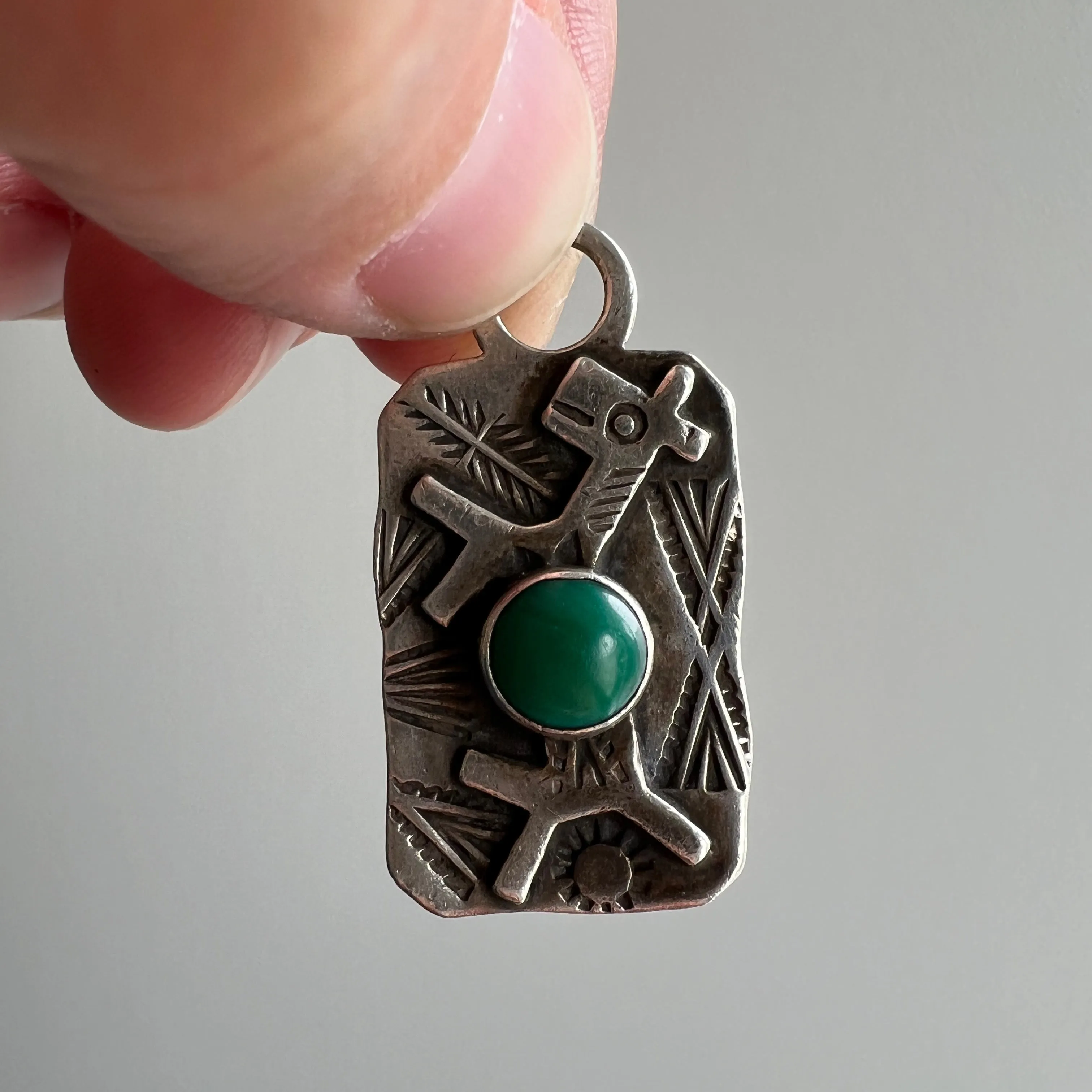 very V I N T A G E // sweetest pup / sterling silver and green stone Fred Harvey era dog tag pendant