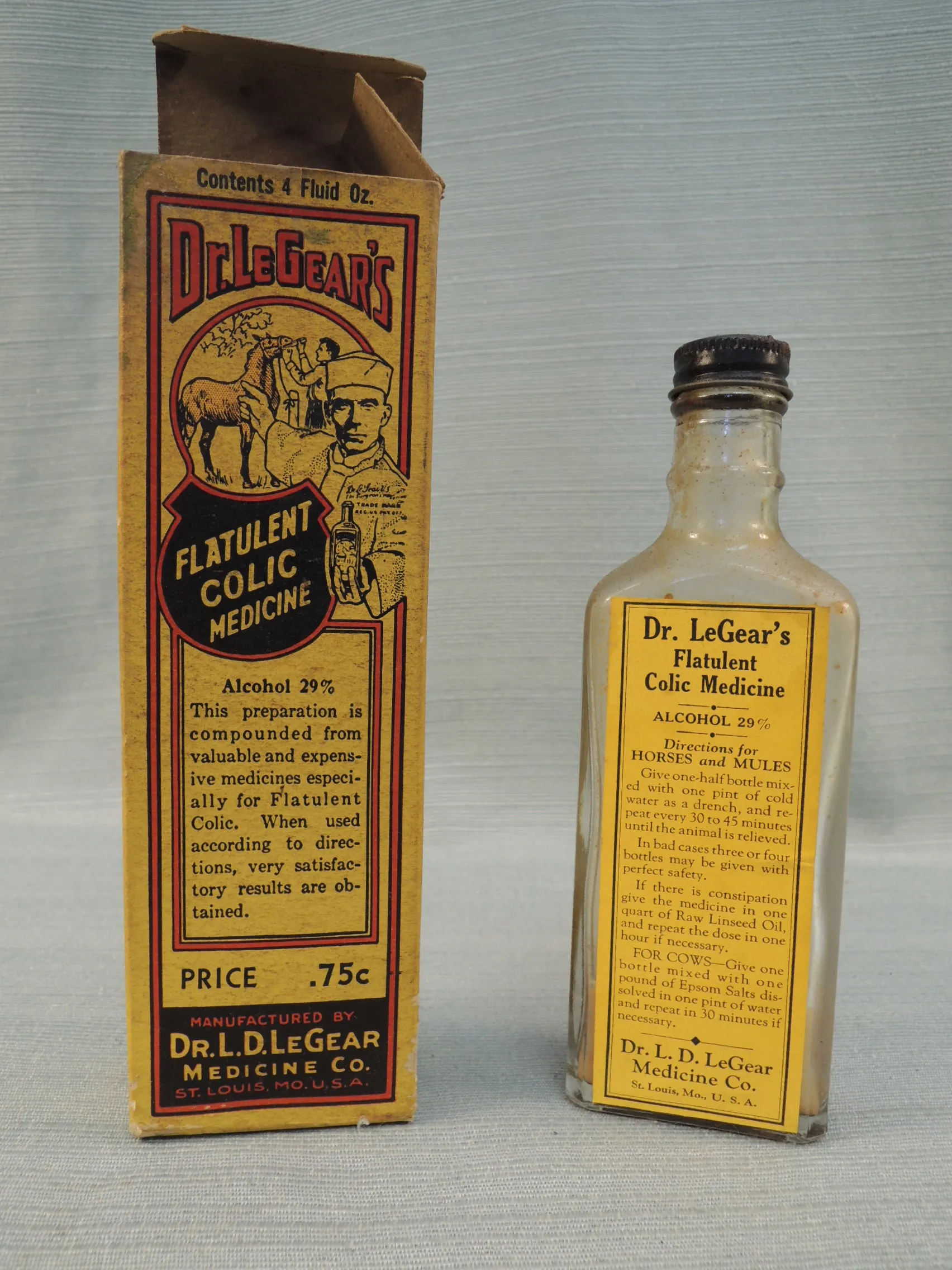 Vintage Veterinary Medicine -Dr. LeGear's Flatulent Colic Tonic - Good Vintage Condition