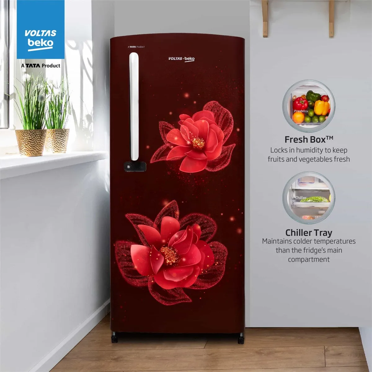 Voltas Beko 185 L, 3 Star, Single Door DC Refrigerator (Fressia Wine)